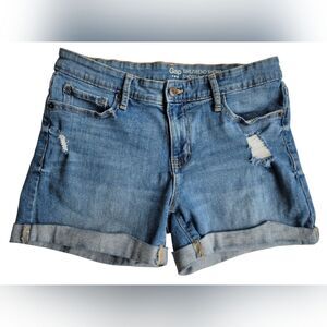 Gap Girlfriend Denim Shorts Size 6 / 28 Distressed Cuffed Light Wash